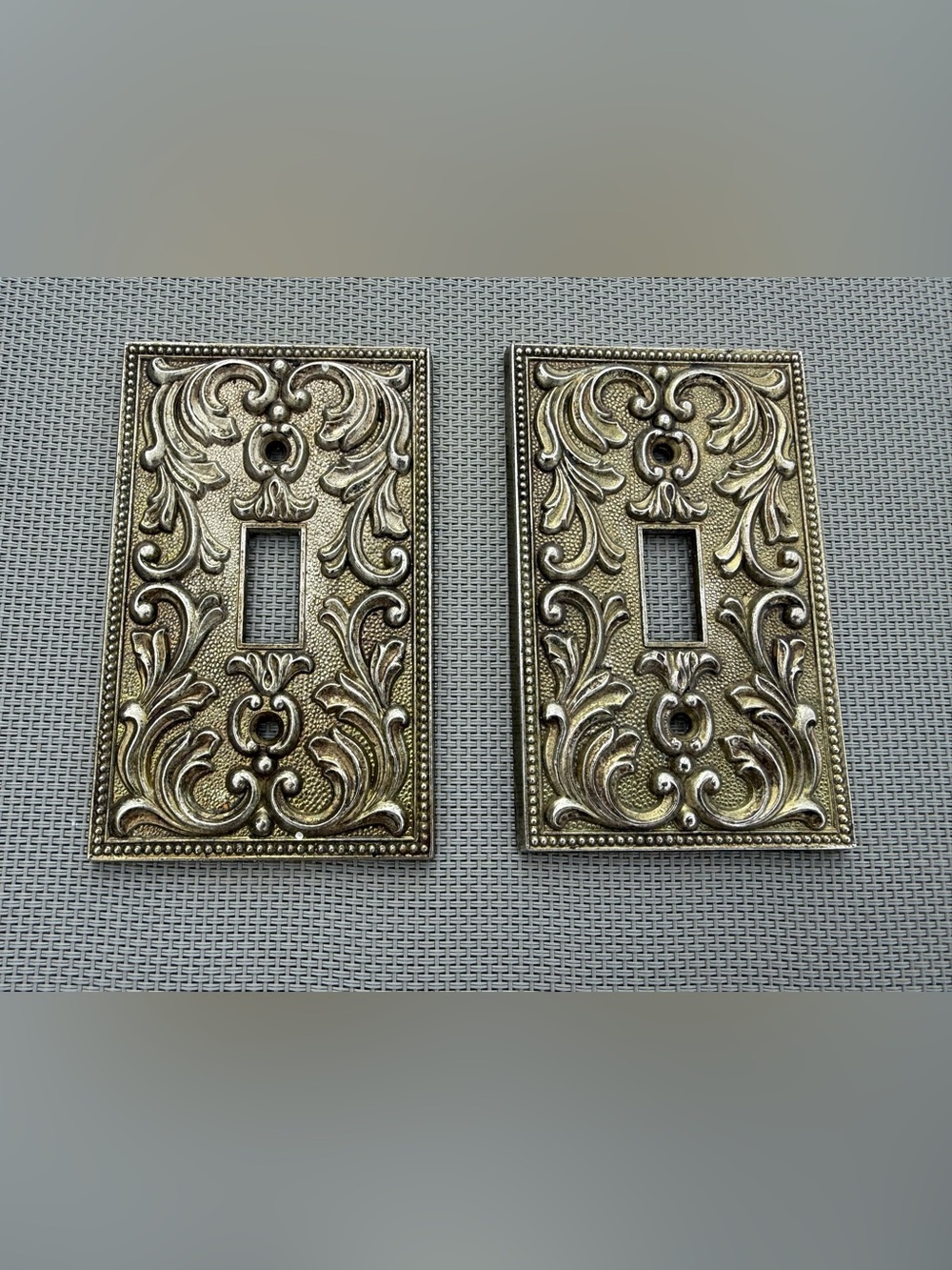 1968 Ornate Antique-Style Brass Toggle Switch Plate - Gold Finish